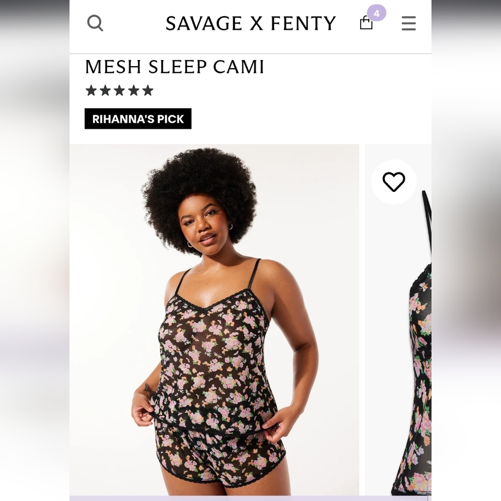 Savage X Fenty Black and Pink Floral Pajama Camisole